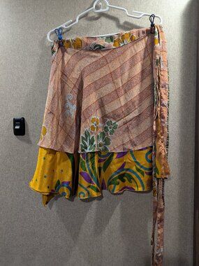Darn Good Yarn Silk Sari Wrap Skirt | Reversible | Boho | Mardi Gras